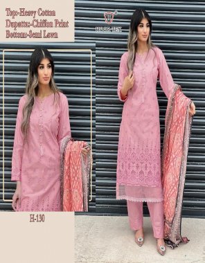 pink top - heavy cotton | bottom - semi lawn | dupatta - chiffon print | size - 54 ( 7xl ) fabric embroidery work festive 