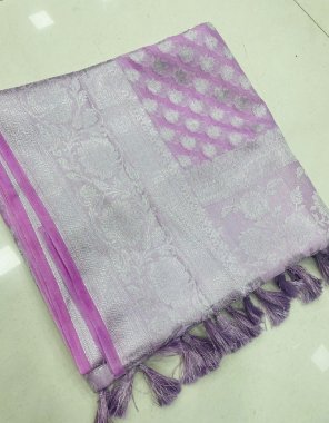 pink pure soft organza with silver jacquard with rich pallu and jacquard border with tassels fabric jacquard work party wear 