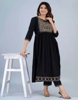 black 14kg rayon with embroidery | top length - 42 |  pant  length - 38 fabric embroidery work festive 