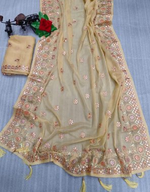 yellow saree - 40 gm moss chiffon | blouse - moss chiffon  fabric thread work work festive 
