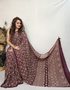 maroon lagdi pure gajji soft silk leheriya ajrakh  | length - 6.30 m with blouse | width - 44 inches fabric printed work festive 