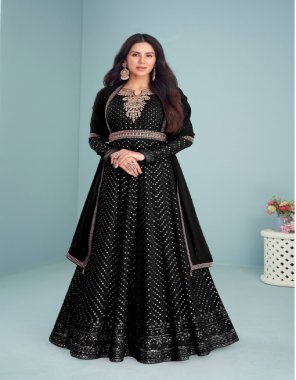 black top - georgette codding sequance embroidery | inner - heavy santoon ( 2 m ) |  sleeves - georgette codding sequance work | bottom - heavy dull santoon ( 2 m) | dupatta - georgette less patti | length - max upto 54 inch | size - max upto 44 inch | flair - max upto 32 fabric embroidery work ethnic 