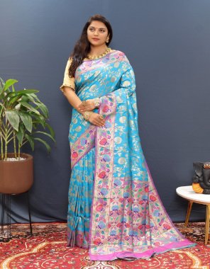 sky blue pure soft silk handloom saree  fabric weaving work ethnic 