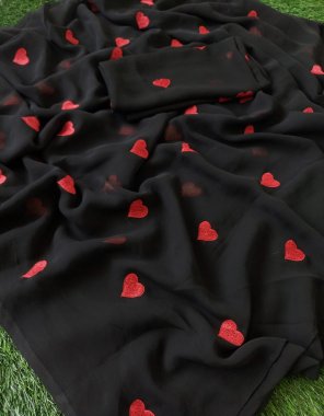 black saree - pure georgette black saree with multi work | blouse - georgette work fabric embroidery work festive 