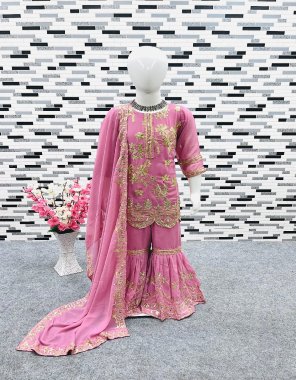 baby pink top - heavy fox georgette with heavy sequance embroidery work with sleeves back side zip ( full sleeves ) | inner - micro cotton | sleeves - quarter sleeves | sharara - heavy fox georgette with heavy sequance embroidery work | inner - micro cotton | dupatta - heavy fox georgette with heavy sequance work  fabric embroidery work festive 