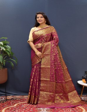 rani lichi silk with weaving gold zari  fabric weaving work festive 