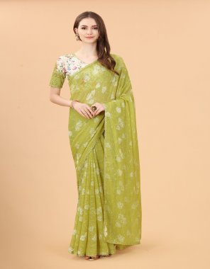 parrot green zomato silk cloth work | blouse - safely digital printed work ( chikan work )  fabric digital printed work party wear 