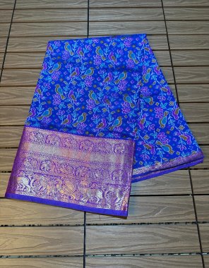 navy blue silk 12 inch zari weaving with kalamkari printed fabric printed work ethnic 