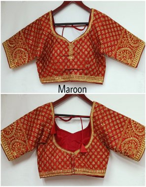 maroon phantom silk with jari sequance embroidery fabric embroidery work festive 