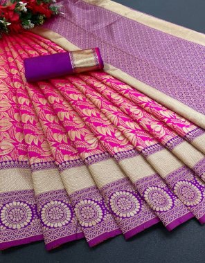 pink soft lichi silk fabric weaving work ethnic 