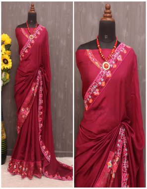 pink saree - soft vichitra silk with embroidery work | blouse - banglori silk with fornt & back work  fabric embroidery work festive 