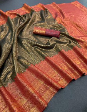 dark green kubera pattu kanjivaram silk fabric weaving work casual 