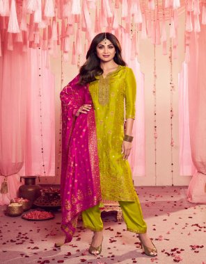 yellow top - pure viscose dola jacquard with meena and embroidered work | bottom - santoon | dupatta - pure viscose dola jacquard with meena work fabric embroidery work festive 