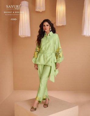 parrot green silk fabric embroidery work party wear 