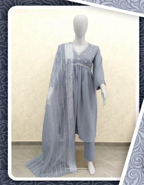 grey top / bottom - terry cloth | dupatta - designer cloth fabric embroidery work ethnic 