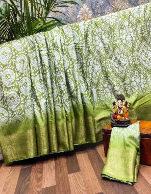 parrot green dola soft silk with batik digital printed  fabric digital printed work ethnic 