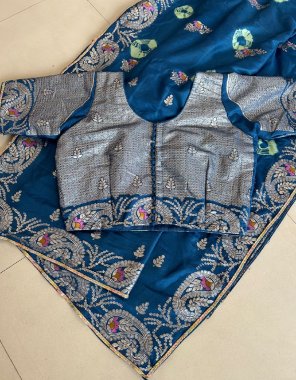 navy blue pure dola silk with meenakari zari weaving | blouse - dola silk with zari woven ( blouse can be customised as per requiremnet ) fabric weaving work festive 