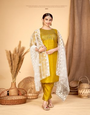 yellow top - zenella silk | bottom- zenella silk pent | dupatta - net with embroidery work dupatta  fabric embroidery work party wear  
