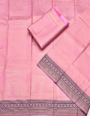 pink soft handloom kanjivaram weaving silk with contrast dark border fabric weaving work party wear 