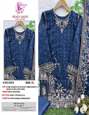 blue top - pure organza with heavy embroidery & heavy khatli with frill | inner - heavy santoon | bottom - heavy viscose silk | dupatta - pure organza embroidery fabric embroidery work casual 