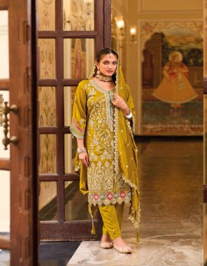 yellow top - premium silk with embroidery | bottom - heavy silk | dupatta - premium silk with embroidery work  fabric embroidery work festive 