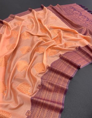 peach kubera pattu kanjivaram silk  fabric weaving work party wear 