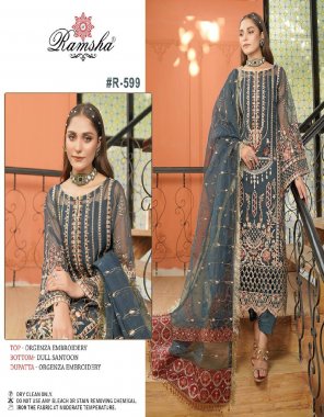 sky blue top - organza embroidered | bottom - dull santoon | dupatta - organza embroidered  fabric embroidery work ethnic 