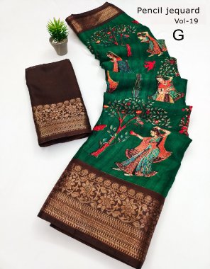 dark green dola silk with jacquard weaving printed work fabric printed work festive 