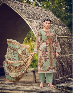 parrot green top - cotton digital printes with exclusive heavy self embroidered ( 2.50 m approx ) | dupatta - mal mal cotton dupatta digital prints ( 2.30 m approx ) | bottom - cotton ( 3 m approx )  fabric digital printed work ethnic 