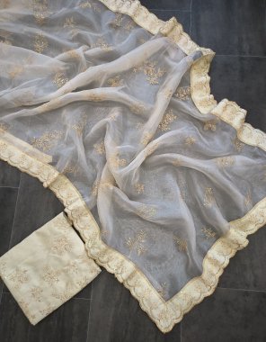 white saree - soft organza silk with multi thread work | blouse - mono banglory silk sequance and embroidery work ( material ) fabric embroidery work festive 