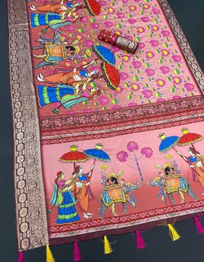 pink pure dola silk with jacquard weaving border with digital printed  fabric digital printed work casual 
