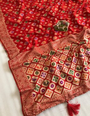 red soft & pure dola silk with heavy minakari pallu & zari weaving | blouse - running blouse fabric zari weaving work festive 