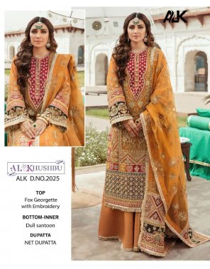 yellow top - georgette with heavy embroidered  | bottom & inner - santoon | dupatta - butterfly net  with heavy embroidered fabric embroidery work party wear 