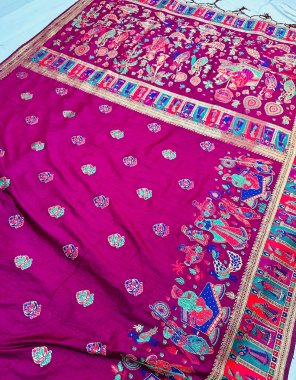 pink handloom weaving soft dola silk  fabric weaving work festive 