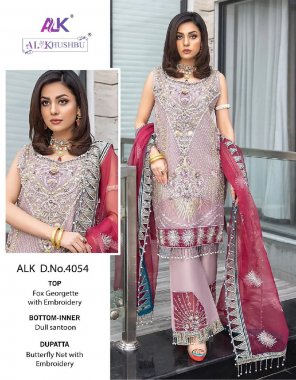 pink top - georgette with heavy embroidered | bottom & inner - santoon | dupatta - butterfly net with heavy embroidered  fabric embroidery work ethnic 