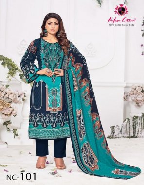 navy blue top - heavy soft cotton collection | cut - 2.40 m | bottom - heavy soft cotton collection | cut - 2.00 m | dupatta - pure soft cotton | cut - 2.00 m fabric printed work casual 