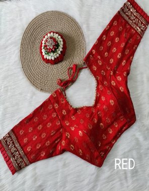 red gazzi silk | height - 14 inch | sleeves - 14 inch | back open hook | padd - yes padded fabric handwork work casual 