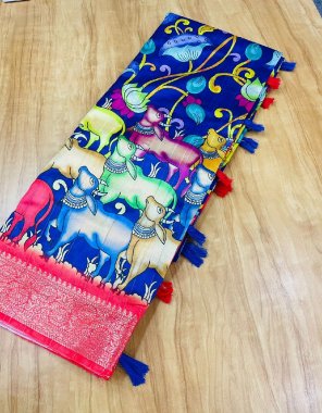 navy blue handloom jacquard border printed  fabric printed work festive 