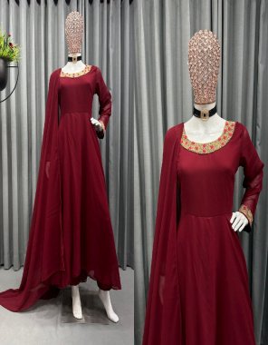 maroon suit - faux georgette with inner with hand work | size - xl ( 42 ) | pent - american crep | work - plain | size - stitched with elastic | dupatta - faux  georgette | work - plain | size - 2.2 m fabric handwork work party wear 