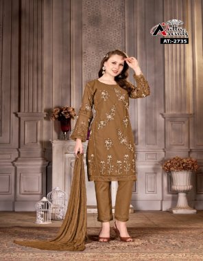 brown top - georgette | bottom - stretchable cotton | dupatta - nazneen pattern inner - dull santoon  fabric embroidery work festive 