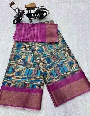 pink mooga silk with gold zari digital printed fabric digital printed work ethnic 