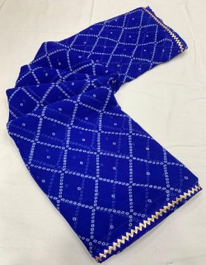blue georgette saree with unstitched blouse fabric printed work casual 