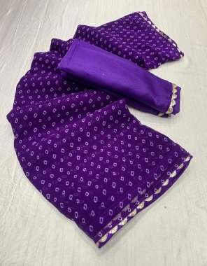 purple georgette saree with unstitched blouse fabric embroidery work party wear 