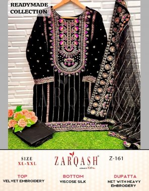 black top - visocse velvet 9000 | pant - viscose silk | dupatta - butterfly net with pallu four side | size - top - xl ( 42 ) | xxl ( 44 ) | bottom - xl ( 38 - 42 ) | xxl ( 38 - 44 )  fabric embroidery work casual 