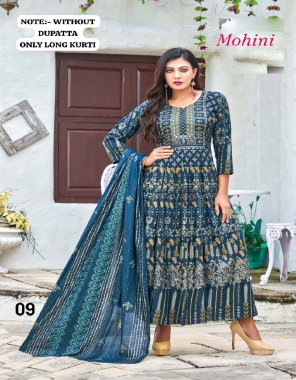 blue heavy rayon | gold foil with ghera sleeves ( only kurti ) fabric printed work casual 