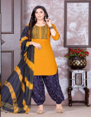 yellow top - heavy 14kg rayon with embroidery work | bottom - heavy 14kg rayon print | dupatta - stylish any super corona dupatta fabric embroidery work party wear 