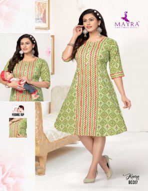 parrot green rayon foil printed top with feeding kurti umberalla | length - 45 fabric printed work casual 