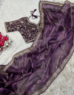 purple crystal jimmy choo with golden work | blouse - jimmy choo blouse with heavy work ( full stitched ) fabric sequance work festive 