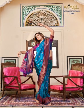 sky blue soft peshwai paithani silk fabric weaving work festive 