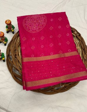 pink saree - soft tusshar silk slub ( golden zari weaving zig zag border ) | blouse - soft tusshar silk slub ( running contrast blouse )  fabric sequance work party wear 